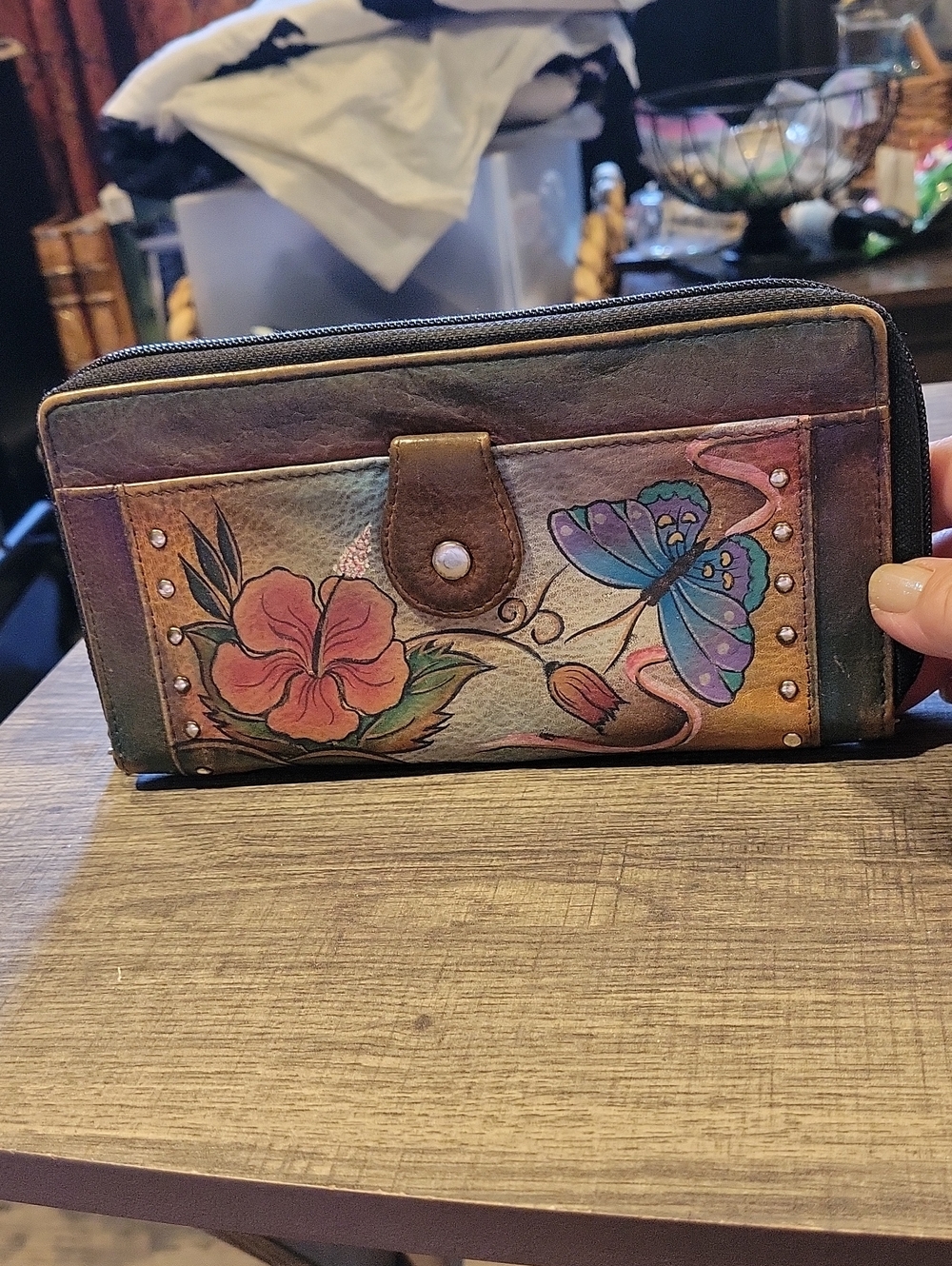 5 For 25.00/Anuschika Wallet,handpainted,guc,floral - Picture 3 of 5